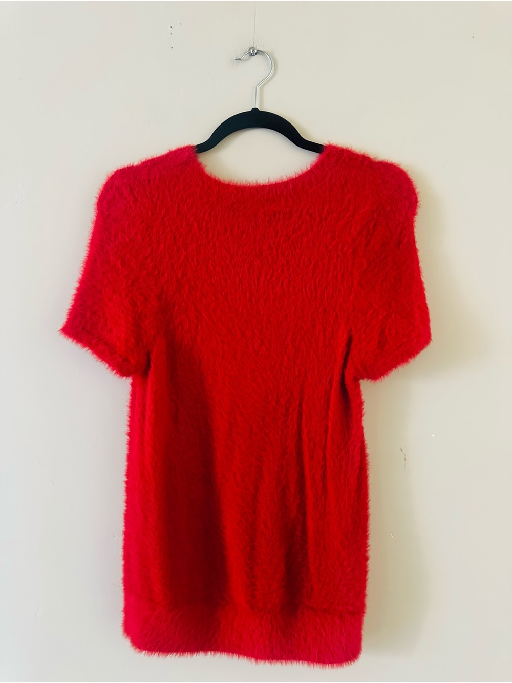 Mango Bright Red Fuzzy Short-Sleeve Sweater